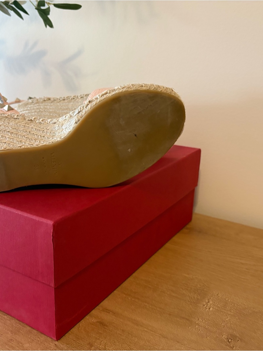 Valentino Blush Pink Rockstud Espadrille Wedge Sandals - Picture 3 of 7
